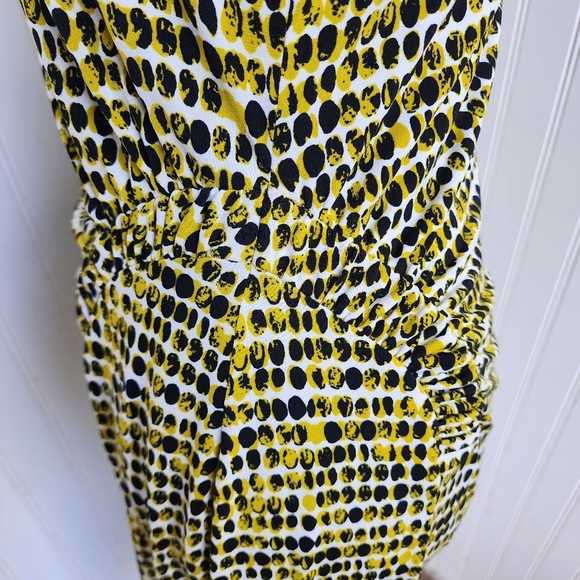 Calvin Klein Green Black Dot Printed Sleeveless Career Sheath Dress Rutched M - Picture 6 of 14